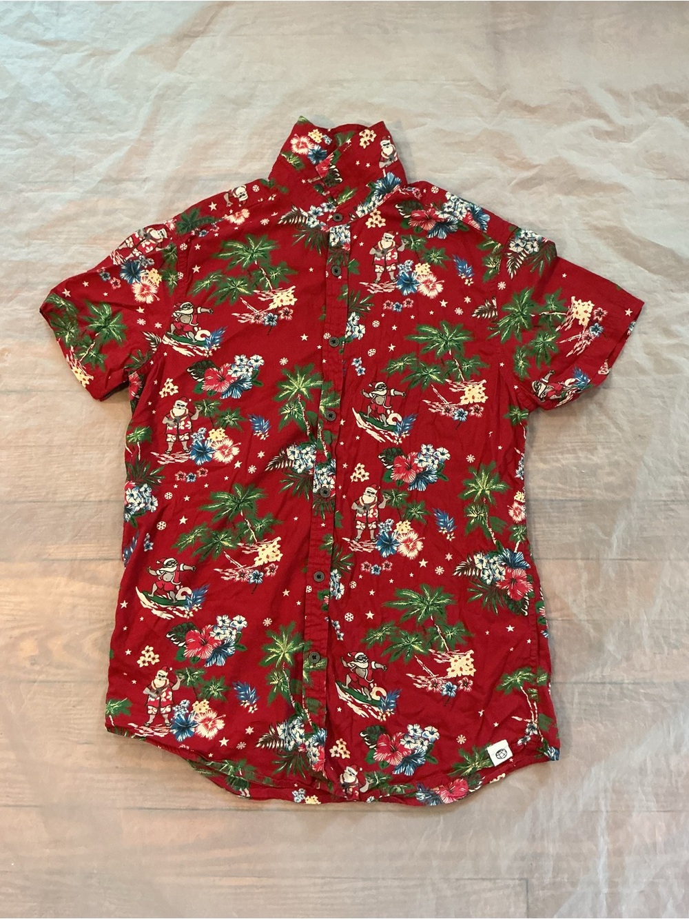 Free Planet Red Tropical Print Short Sleeve Button-Down Shirt